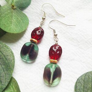 Rustic Hippie Glass Earrings, Sterling Silver Bohemian Earrings, Dainty Granola